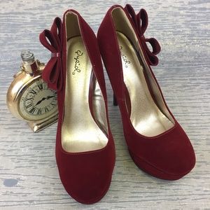 Qupid red velvet bow platform stilettos